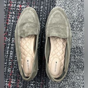 Birdies Green Suede Loafers Flats Size 8.5 Quilted Insole Comfort Slip On Shoes